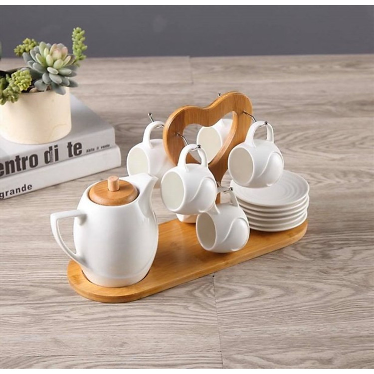Bộ Ấm Trà Chén Sứ Trắng