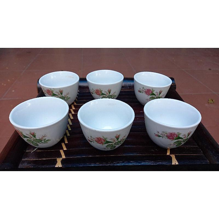 Combo 6 chén hoa hồng thời bao cấp, sản xuất tại Hải Dương dùng để uống trà