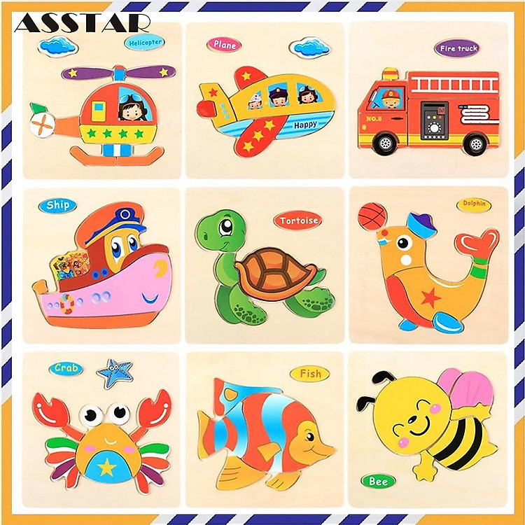 COMBO 10 Ghép Hình Gỗ 3D Cho Bé Chính hãng Giá rẻ