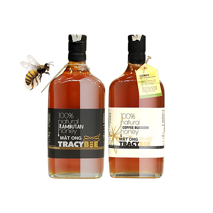 Bộ 2 chai mật ong nguyên chất TRACY BEE TẶNG: 2 hũ mật ong Tracy Bee 189 ml (hoa chôm chôm & hoa cà phê) & 1 Hũ phấn hoa Tracy Bee 50gr