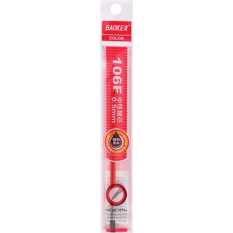 Hộp Ruột Viết Nước Baoke 106F (20 chiếc, ngòi bi 0,5mm, màu đỏ) - Ảnh 5