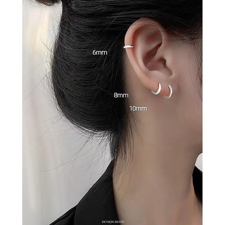 Bông tai bạc nữ Khuyên tai bạc nữ vòng tròn trơn Basic
