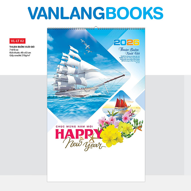 Lịch Tờ 2026 Treo Tường Vanlangbooks - Thuận Buồm Xuôi Gió (VLLT02) 7 Tờ Lò Xo