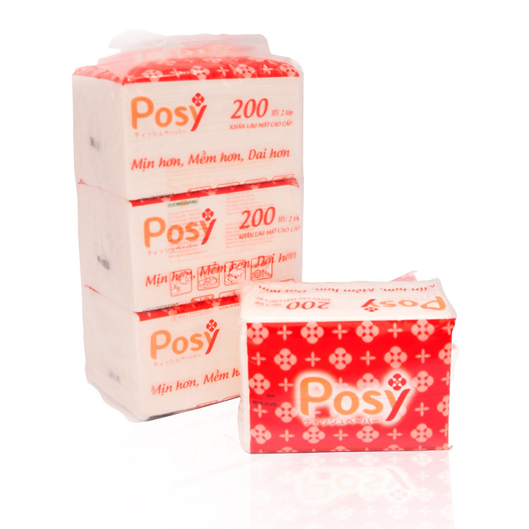 Combo Khăn Lau Mặt Cao Cấp Posy 2 Lớp 3 Gói/Túi - Khăn Gấy Dạng Rút 200 Tờx2 Lớp - Mịn Hơn, Mềm Hơn, Dai Hơn