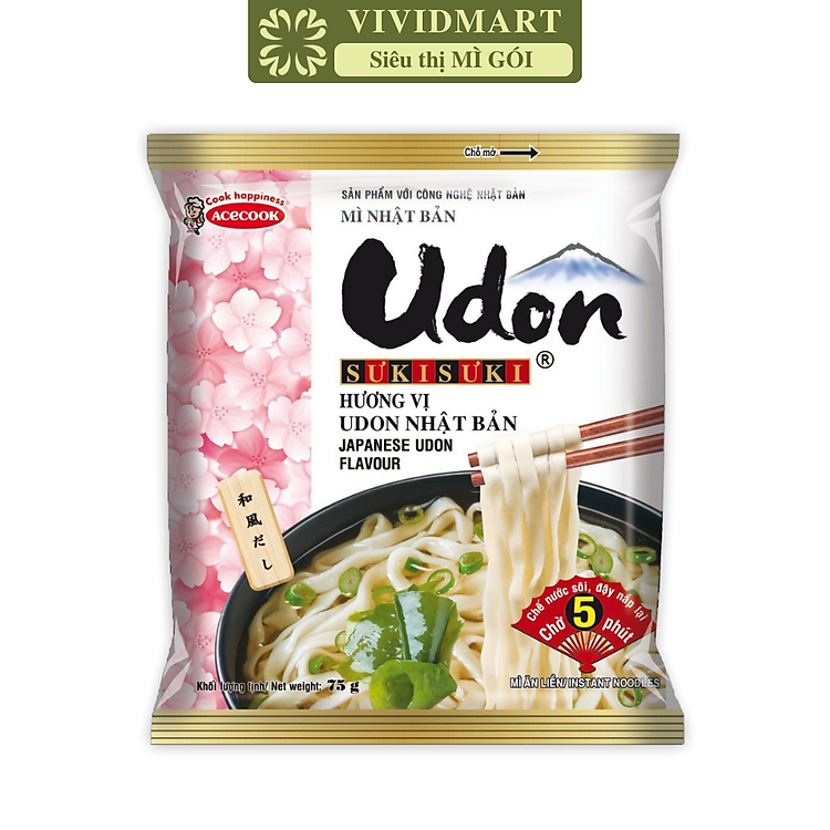 ACECOOK - Mì Udon Sưkisưki hương vị Udon Nhật Bản, Mì udon Suki Acecook, Mì udon Nhật Bản Sưki Sưki (75g/gói)