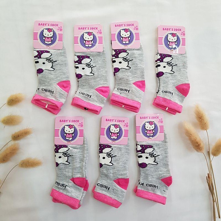 Tất vớ cổ vừa cho bé gái từ 1 đến 5 tuổi - Họa Tiết Mèo Hello Kitty - Chất Cotton Mềm Êm