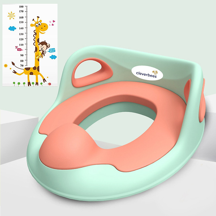 Bệ Thu Nhỏ Bồn Cầu Cho Bé Cleverbees - Bọc Đệm PU Cao Cấp Tặng Kèm Miếng Dán Sticker Đo Chiều Cao Cho Bé