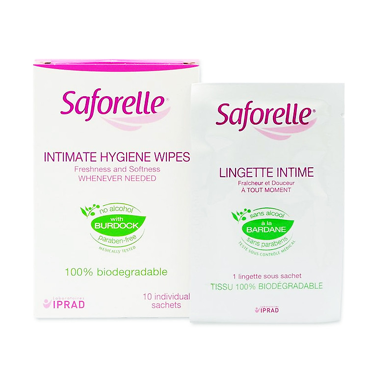 Khăn ướt vệ sinh phụ nữ Saforelle Wipes (Hộp 10 miếng)