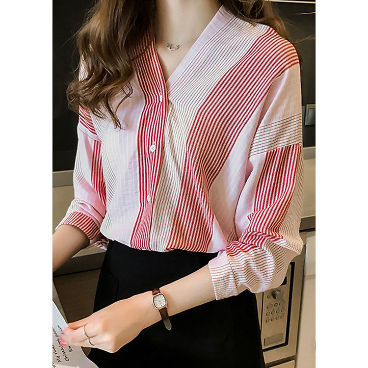 Áo sọc nhỏ kẻ màu form rộng Haint Boutique Ale12