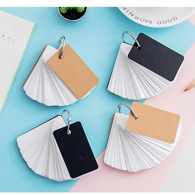 combo 1000 thẻ flashcard trắng 5x8cm giấy ivory cao cấp bo góc tặng kèm khoen+ bìa bộ thẻ ghi nhớ học từ vựng anh nhật hàn (màu bìa ngẫu nhiên)