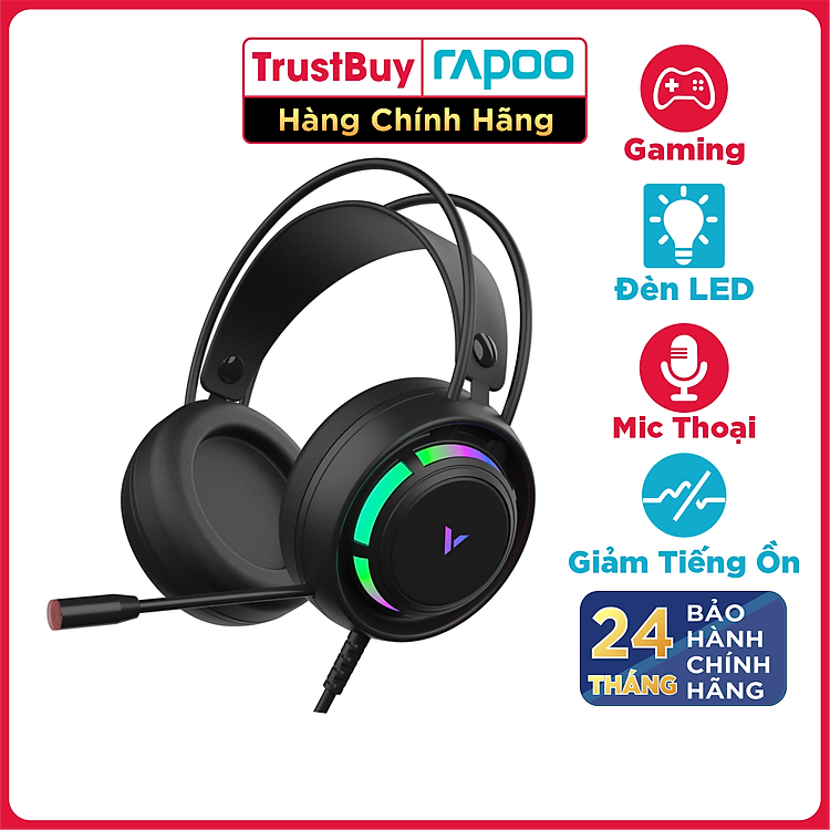 Tai Nghe Gaming Chụp Tai RAPOO VH360 Đèn LED RGB, Chống Ồn, Dây Cắm USB Dài 2M - Hàng Chính Hãng