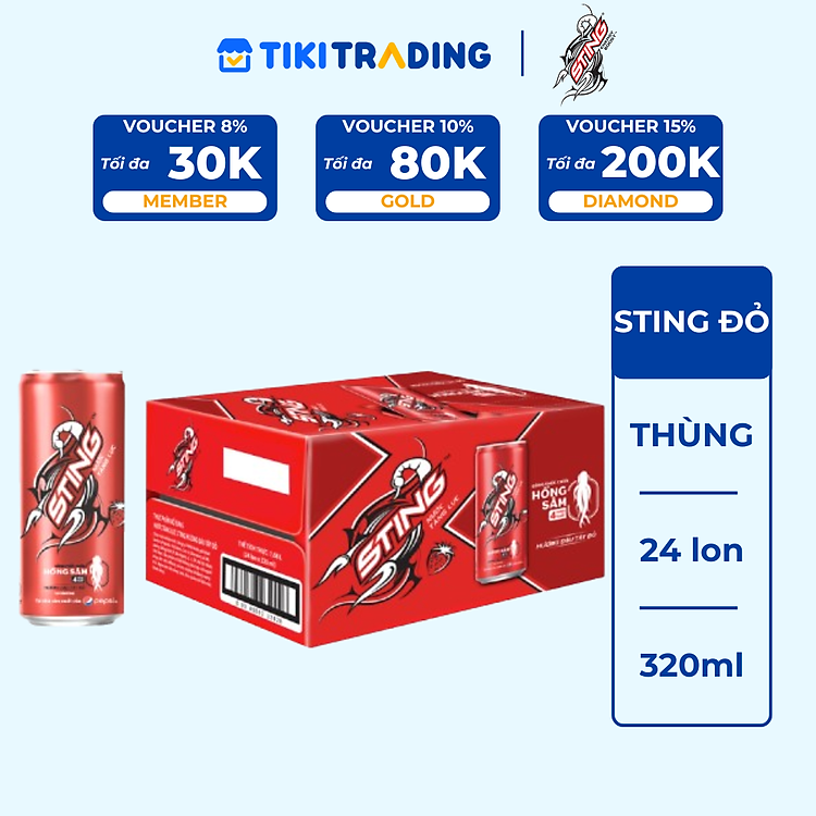 Thùng 24 Lon Nước Tăng Lực Sting Dâu (320ml/Lon)