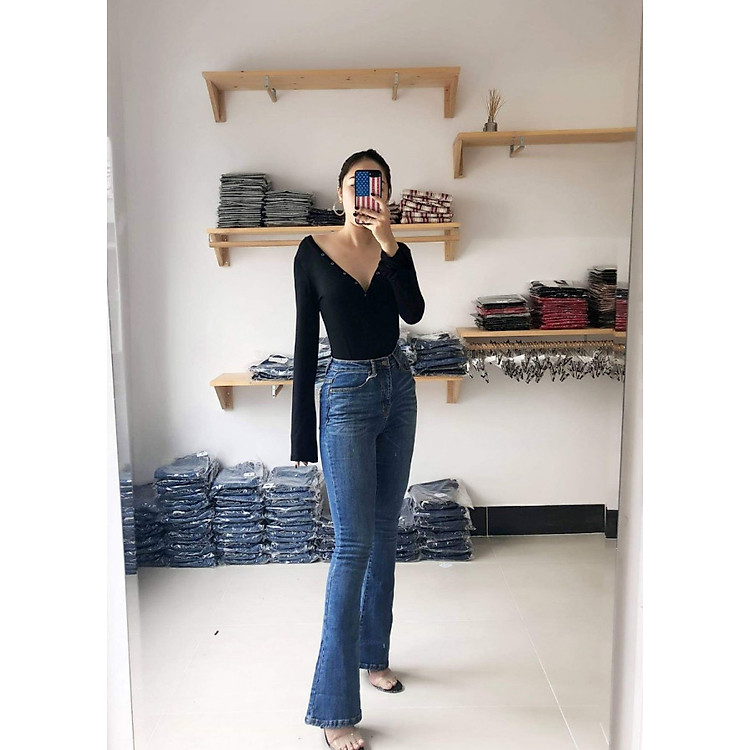Jean ống loe trơn cổ điển ws05