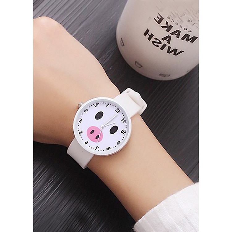 Đồng hồ nữ Ulzang dây silicon mặt heo ủn dễ thương