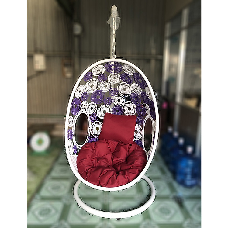 Xích đu họa tiết đồng tiền Tundo màu trắng phối tím