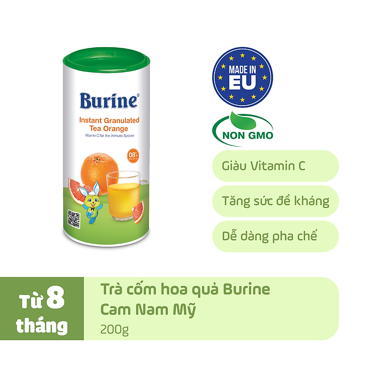 Trà cốm hoa quả Burine dinh dưỡng dành cho bé - Vị Cam Nam Mỹ giúp hỗ trợ giảm viêm nhiễm, tăng cường đề kháng (Không dành cho trẻ dưới 8 tháng tuổi)