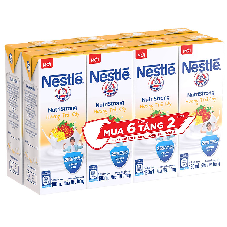 Lốc 6 hộp Sữa nước Nestlé Hương Trái Cây (6x180ml) tặng kèm 2 hộp cùng loại