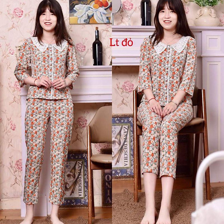 (2 màu) đồ bộ cổ ren lụa hàn xinh