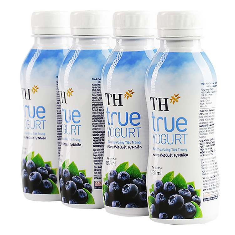 Lốc 4 Chai Sữa Chua Uống Tiệt Trùng Hương Việt Quất TH True Yogurt 180ml