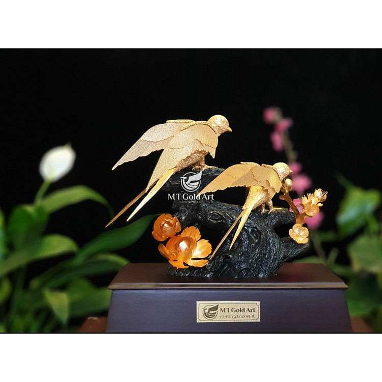 Tượng đôi chim én dát vàng (17x29x34cm) MT Gold Art- Hàng chính hãng, trang trí nhà cửa, phòng làm việc, quà tặng sếp, đối tác, khách hàng, tân gia, khai trương
