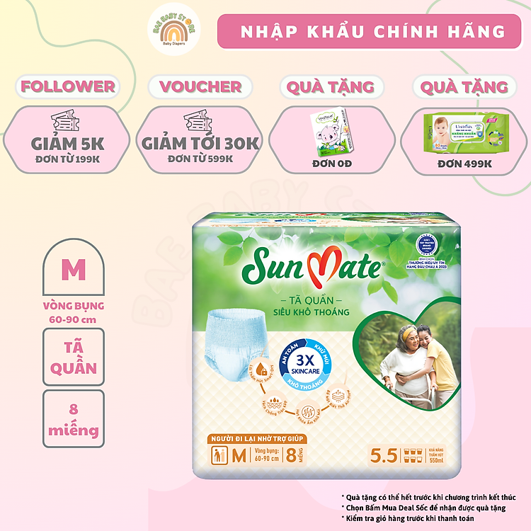 Tã quần người lớn SunMate size M8 Chính hãng Ưu đãi - Hình ảnh 2