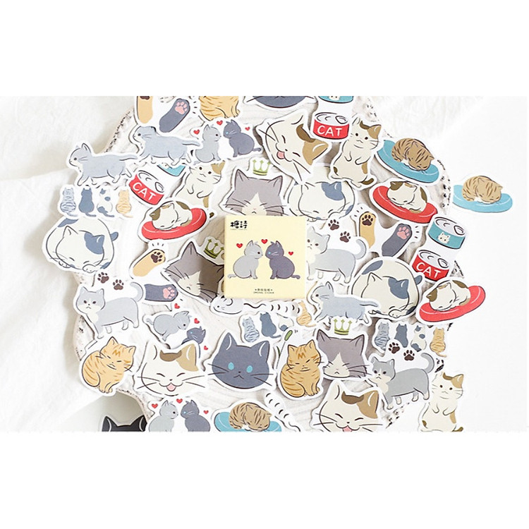Hộp 45 Miếng Dán Sticker Trang Trí Những Chú Mèo Đáng Yêu