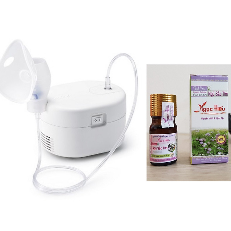 COMBO Máy xông mũi họng đời mới Omron NE-C106 + Tặng kèm tinh dầu thiên nhiên ngũ sắc tím Ngọc Hiếu 5ml - Hỗ trợ điều tri viêm mũi, viêm xoang...