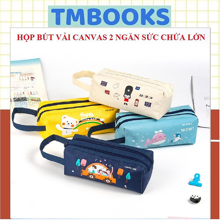 Hộp Đựng Bút Bằng Vải Canvas 2 Ngăn Khóa Kéo Với Sức Chứa Lớn Tiện Dụng