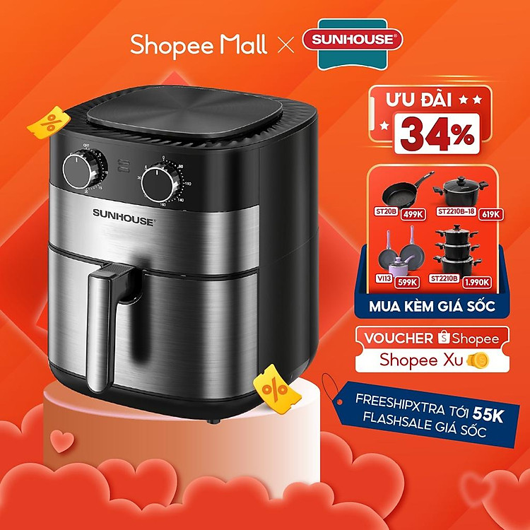 Nồi chiên không dầu 6.0L SUNHOUSE SHD4026 - Hàng chính hãng
