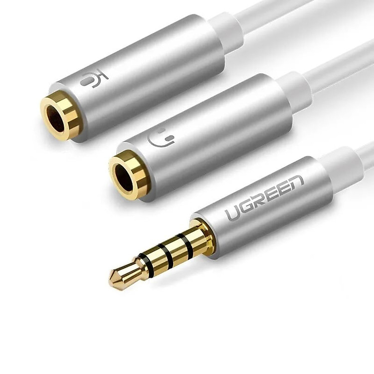 Cáp âm thanh 3.5Mm 1 đầu đực ra 2 đầu cái Màu Trắng dài 20Cm UGREEN Av141-30618 - hàng chính hãng
