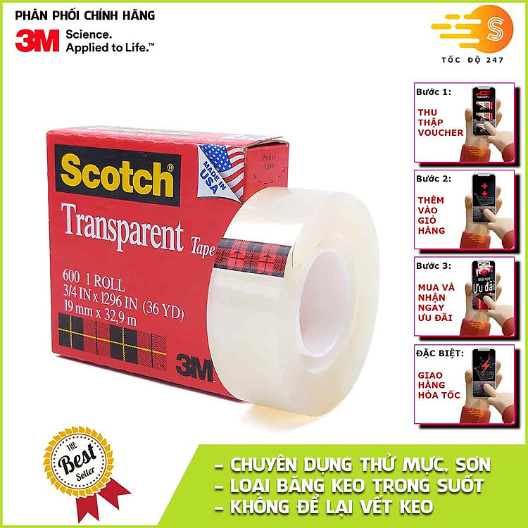 Băng Keo Trong Suốt 3M Scotch 600 (3/4 in)