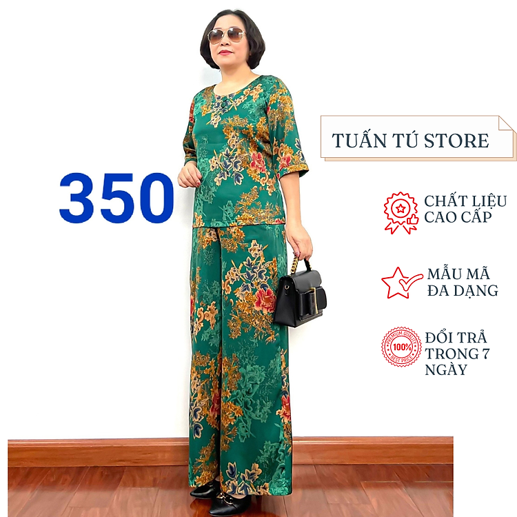 Đồ Bộ Trung Niên Cho Mẹ Sang Trọng Chất Liệu Lụa Satin Cao Cấp Mềm Mượt Họa Tiết Tinh Xảo - Tuấn Tú Store 68