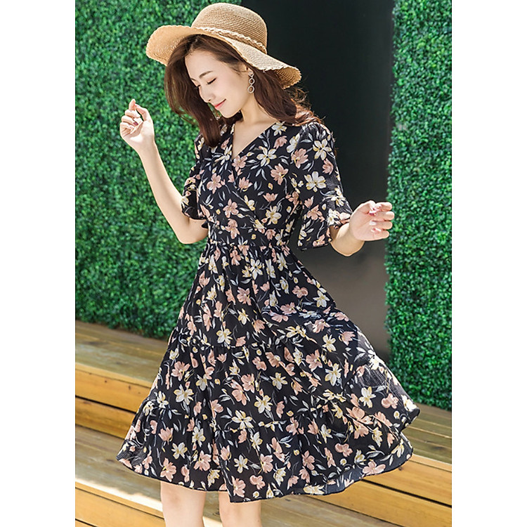 Đầm Voan Hoa Tay Lửng Duyên Dáng DN049