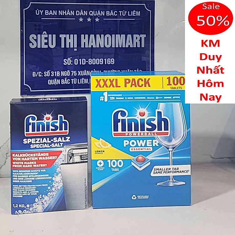 Combo Viên rửa bát Finish All in one 94 viên + Muối Finish 1,2kg