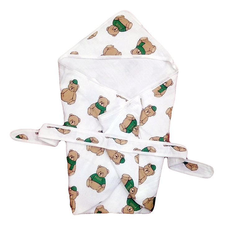 Chăn ủ xô hè 4 lớp có mũ có đai cho bé từ sơ sinh