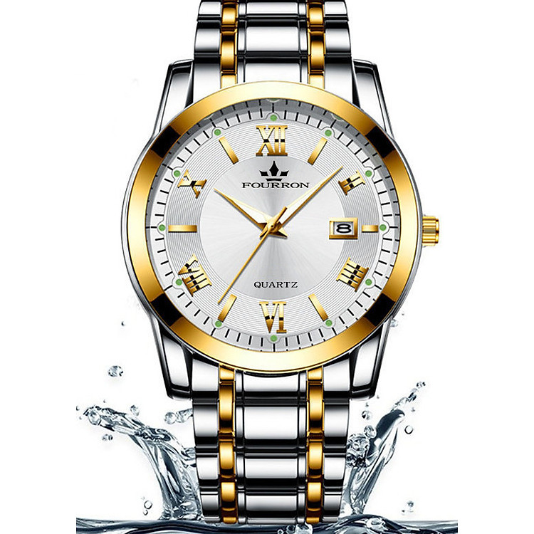 Đồng hồ nam FOURRON F1128 santafe watch 2020 Lịch ngày dây thép không gỉ cao cấp