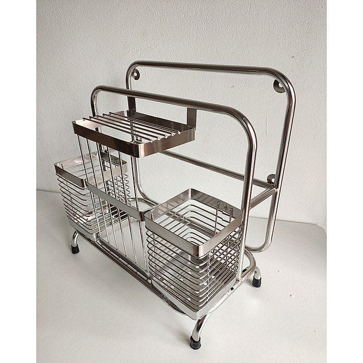 Kệ dao đũa thớt inox ống có treo tường 28x17x33cm - kệ inox để dao đũa cao cấp