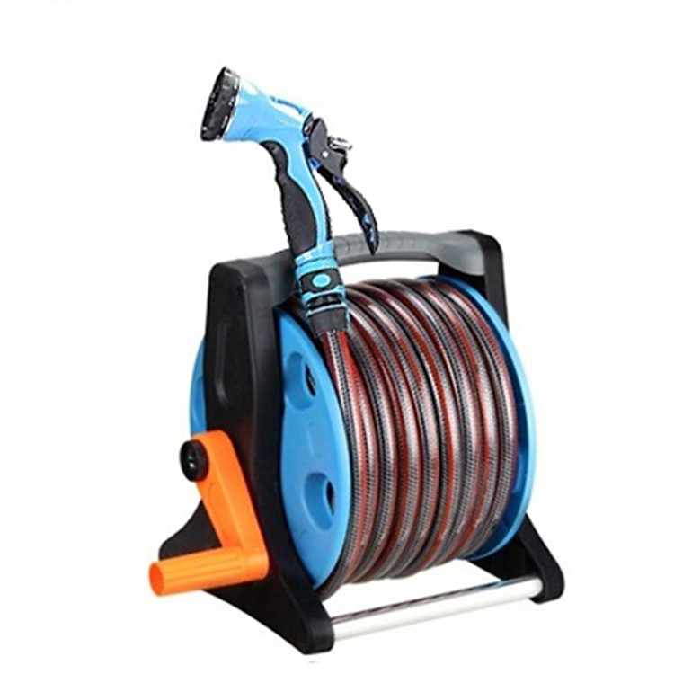 Combo bộ vòi tưới cây, vòi rửa xe tăng áp có lô cuốn ống LionKing 10 mét ống trong rulo, 1.5 mét ống cấp nước và phụ kiện đi kèm KR502-PR1015S. Ống nước kết cấu 5 lớp chống gập, chống xoắn, vòi phun bằng kim loại 10 chức năng.