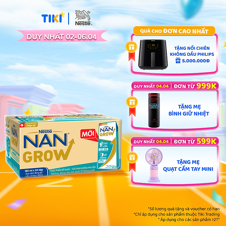 Tham Khảo tại ConCung: Thùng Sữa Bột Nestlé NANGROW 6(4x180ml) , nhận ngay nhiều Ưu đãi