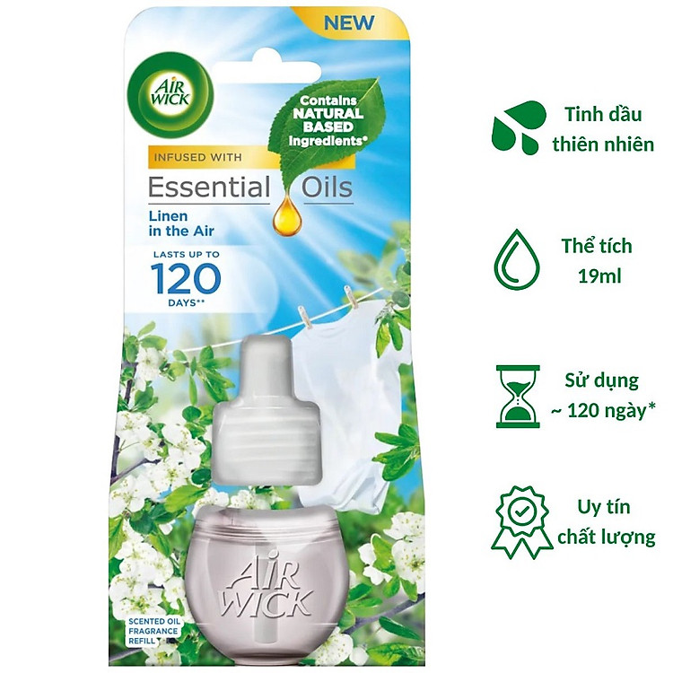 Tinh dầu thơm phòng cắm điện 220V Air Wick 19ml (Tùy chọn nhiều mùi hương), tinh dầu thơm thiên nhiên sử dụng cho phòng ngủ, phòng khách, và tất cả nơi cần lan tỏa hương thơm