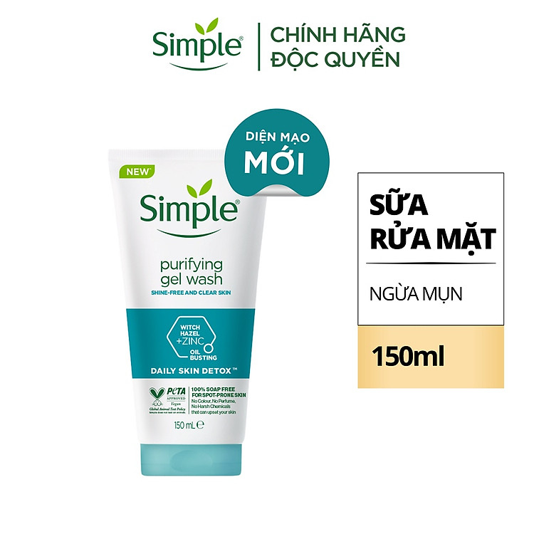 Sữa rửa mặt Simple giúp kiềm dầu và ngừa mụn hiệu quả - cho da mụn nhạy cảm 150ml