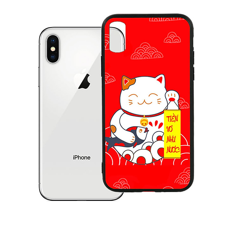Ốp lưng viền TPU cao cấp dành cho iPhone X -Mèo May Mắn 01