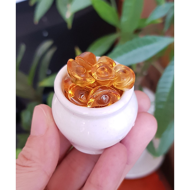 Chum vàng may mắn (gồm 01 chum + 10 thỏi vàng 1.5cm + 7 hạt gốm mèo)