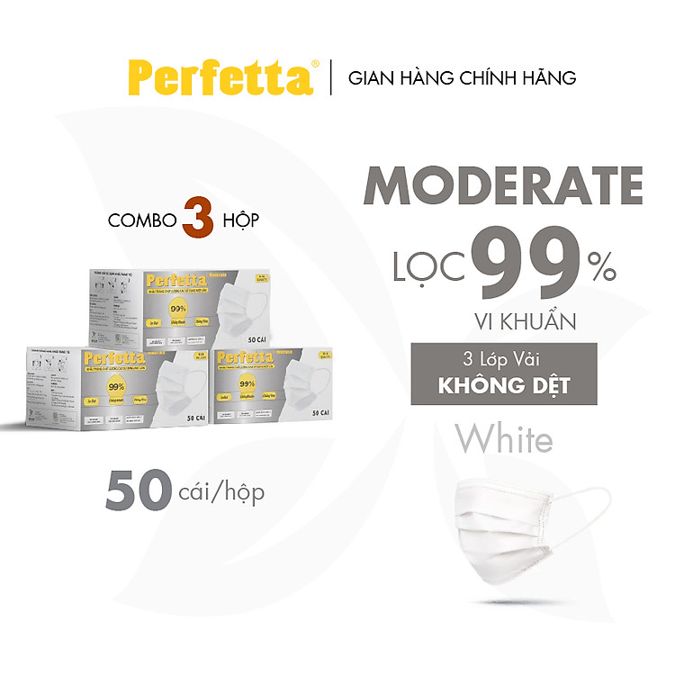 Combo 3 hộp khẩu trang kháng khuẩn kháng khuẩn 3 lớp Perfetta Moderate (50 Cái/ Hộp)