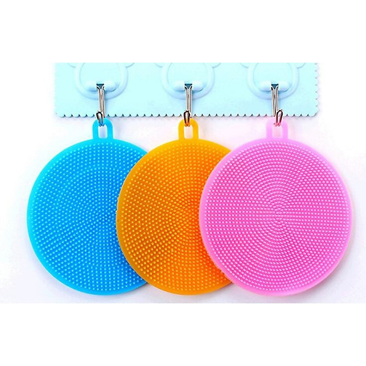 Combo 3 Miếng rửa chén dĩa silicon đa năng- Tặng móc khăn