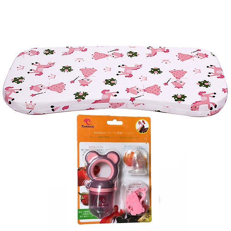 Combo 1 Gối Cao Su Cho Bé Kèm Túi Nhai Kichilachi Tập Ăn Dặm (Mẫu ngẫu nhiên)