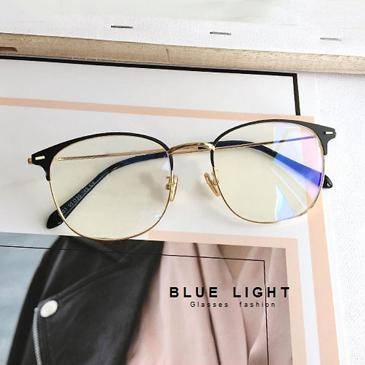 Kính Giả Cận, Gọng Kính Cận Nam Nữ Mắt Mèo Viền Đen Vàng Không Độ Hàn Quốc - BLUE LIGHT SHOP