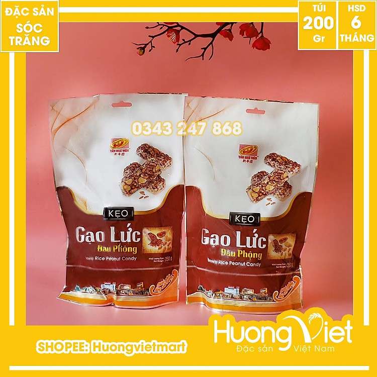 Đặc Sản Sóc Trăng - Kẹo Gạo Lứt Đậu Phộng Tân Huê Viên 200G, Kẹo Gạo Lức Sóc Trăng Giòn Ngon Vị Ngọt Nhẹ Của Gạo Lức, Vị Giòn Của Đậu Phộng