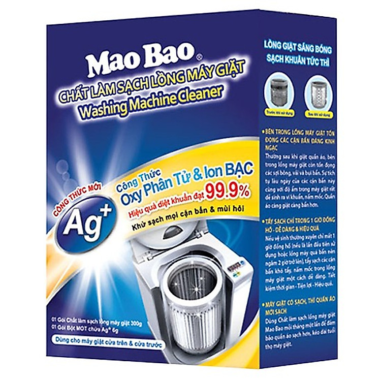 Bột Tẩy Lồng Máy Giặt Mao Bao Ion Bạc Nâng Cấp Mới 300g + 6g