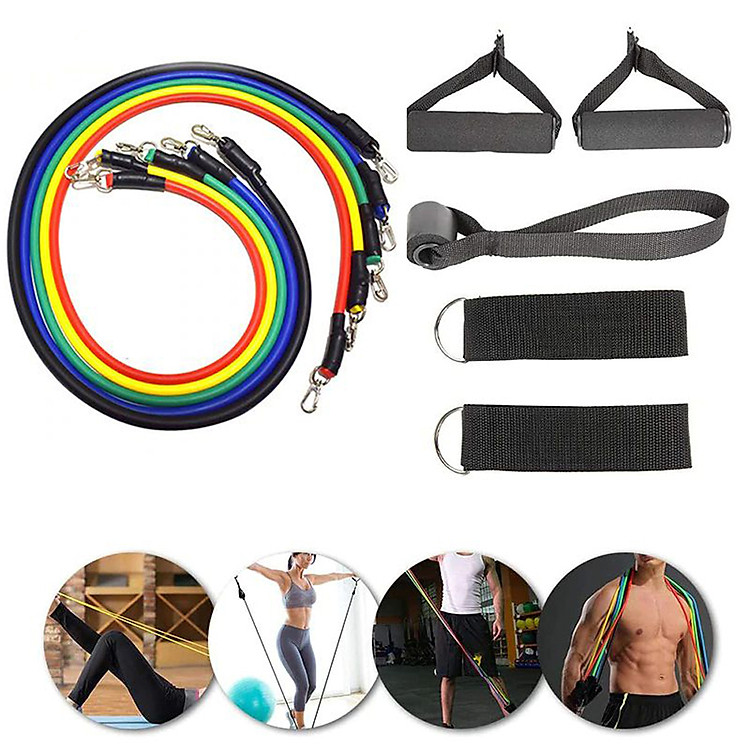 Bộ 5 Dây Ngũ Sắc Tập Thể Hình Sợi Dây Cao Su 11 Món, Dây Kéo Đàn Hồi Kháng Lực Giúp Tập Thể Hình Đa Năng Cho Nam Và Nữ, Tập Gym, Tập Yoga Tại Nhà Mai Lee